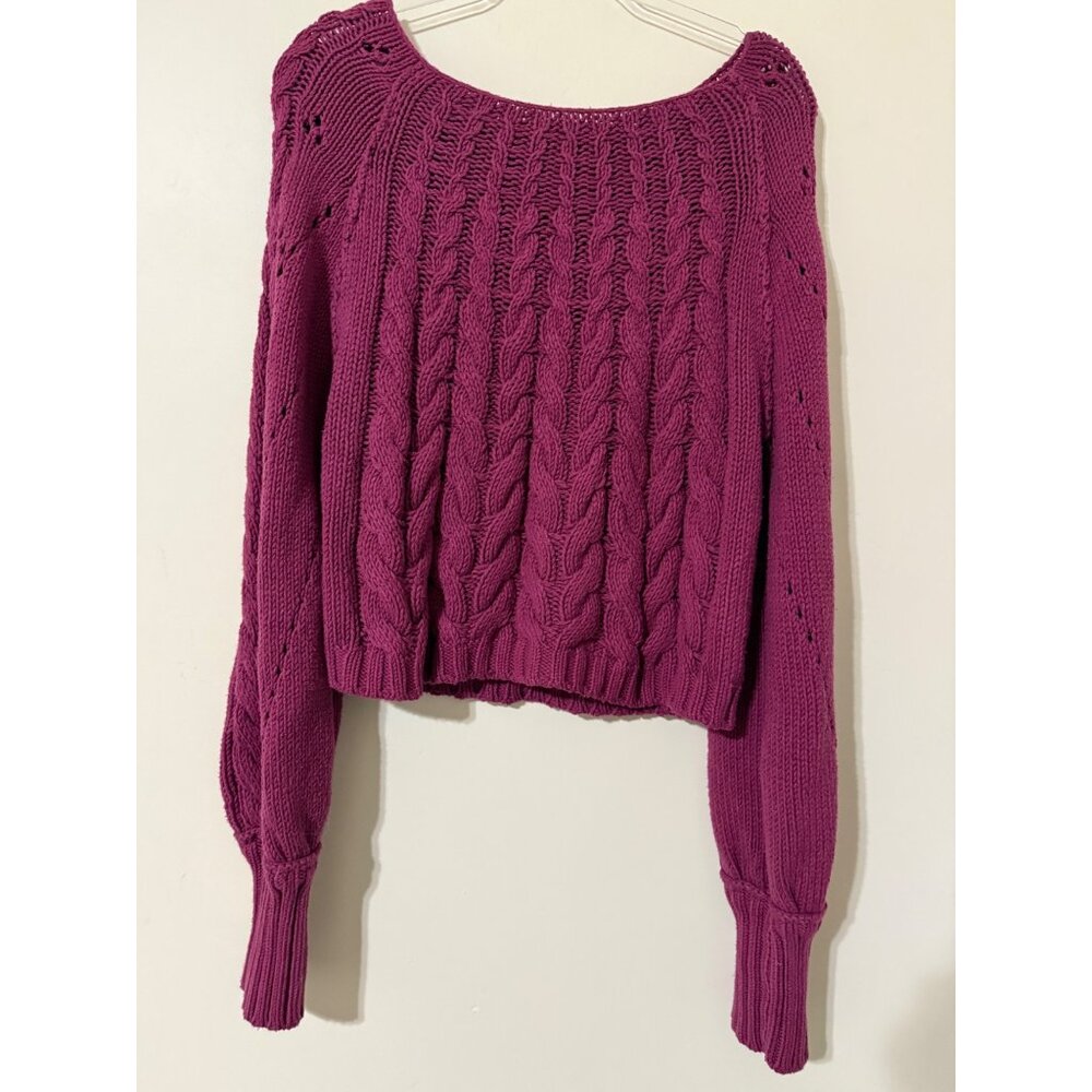 Free People  Cropped Cable Knit Sweater M - Picture 6 of 9